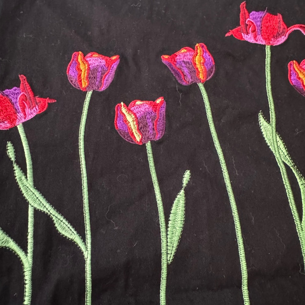 Black A-Line Skirt with Embroidered Tulips - Picture 4 of 5